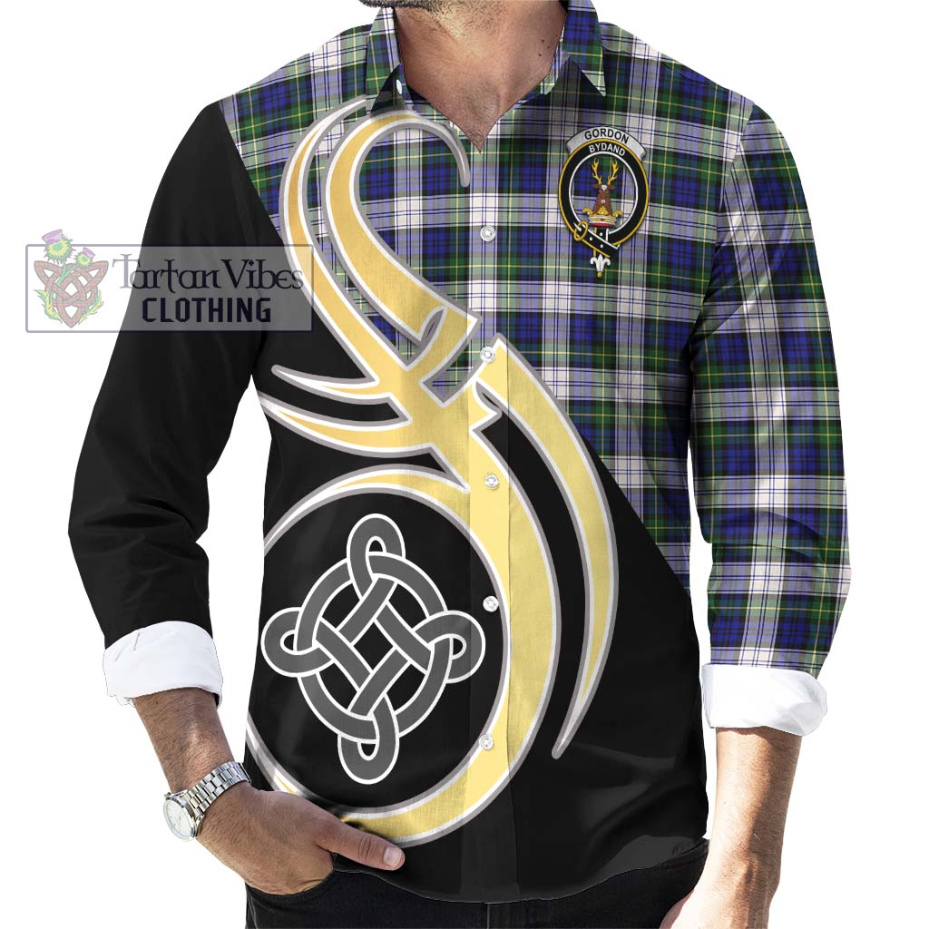 Gordon Dress Modern Tartan Long Sleeve Button Shirt with Family Crest and Celtic Symbol Style - Tartan Vibes Clothing