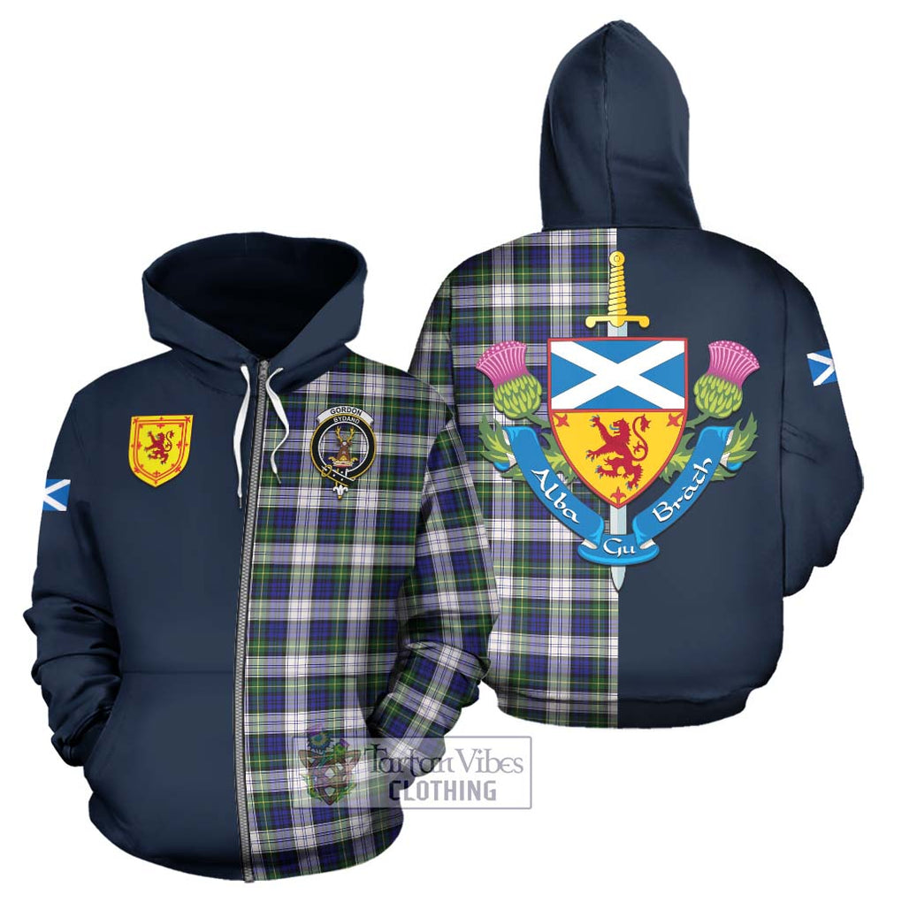 Tartan Vibes Clothing Gordon Dress Modern Tartan Hoodie with Scottish Lion Royal Arm Half Style