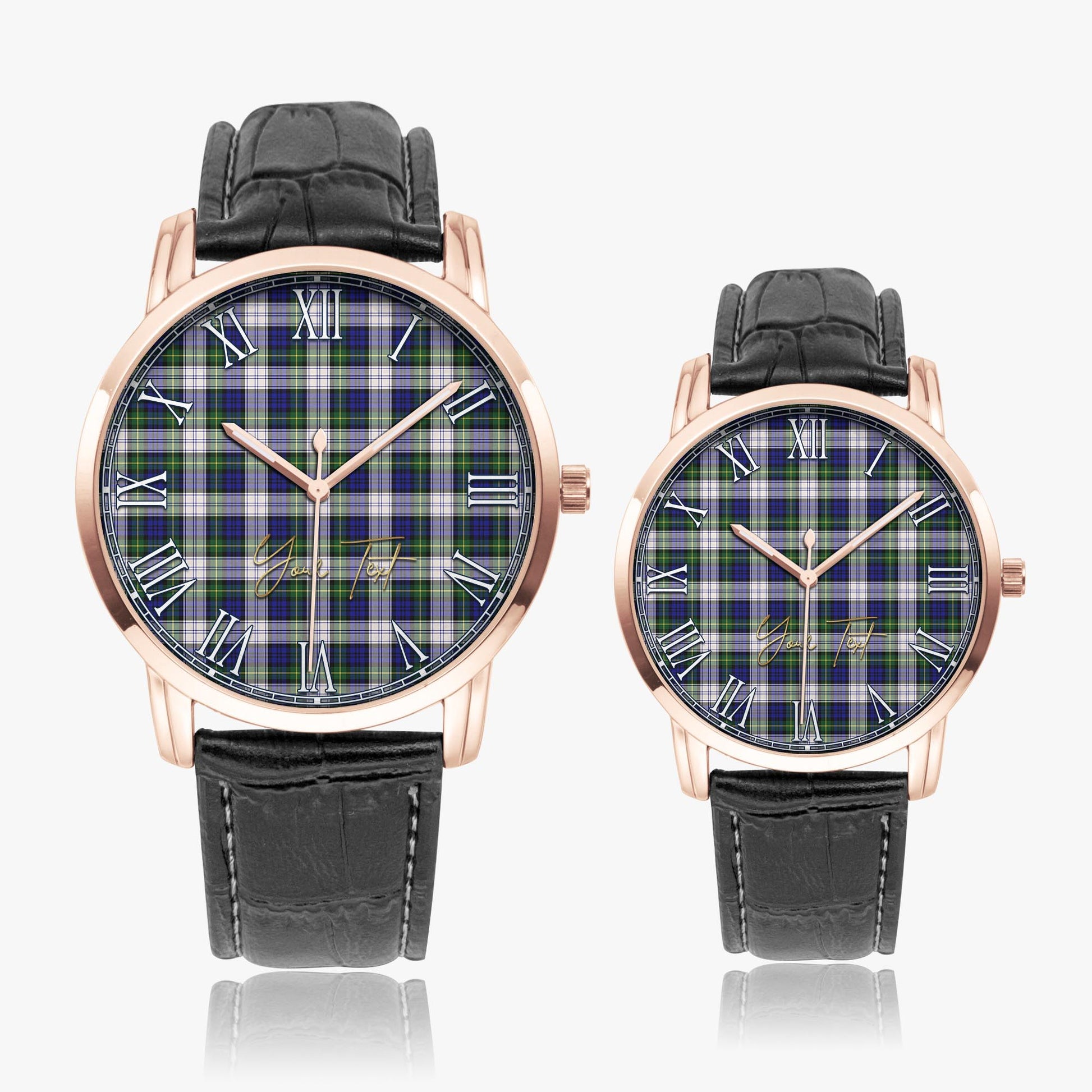 Gordon Dress Modern Tartan Personalized Your Text Leather Trap Quartz Watch Wide Type Rose Gold Case With Black Leather Strap - Tartanvibesclothing