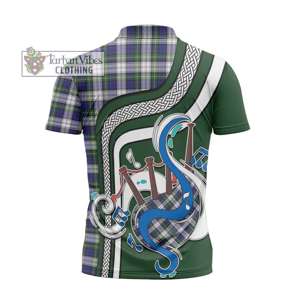 Gordon Dress Modern Tartan Zipper Polo Shirt with Epic Bagpipe Style - Tartanvibesclothing Shop