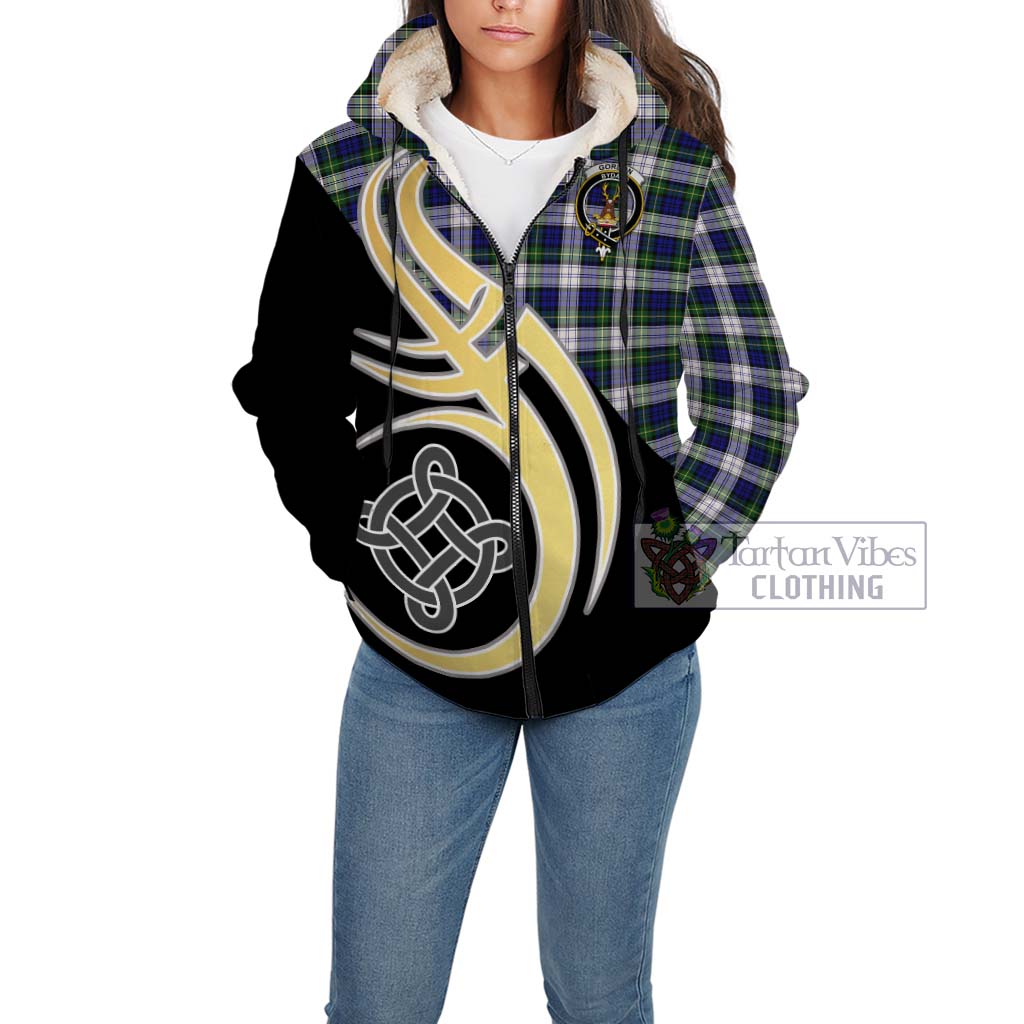 Gordon Dress Modern Tartan Sherpa Hoodie with Family Crest and Celtic Symbol Style Unisex - Tartan Vibes Clothing