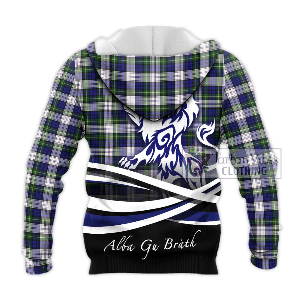 Gordon Dress Modern Tartan Knitted Hoodie with Alba Gu Brath Regal Lion Emblem - Tartanvibesclothing Shop