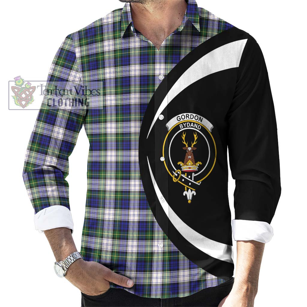 Gordon Dress Modern Tartan Long Sleeve Button Up with Family Crest Circle Style - Tartan Vibes Clothing