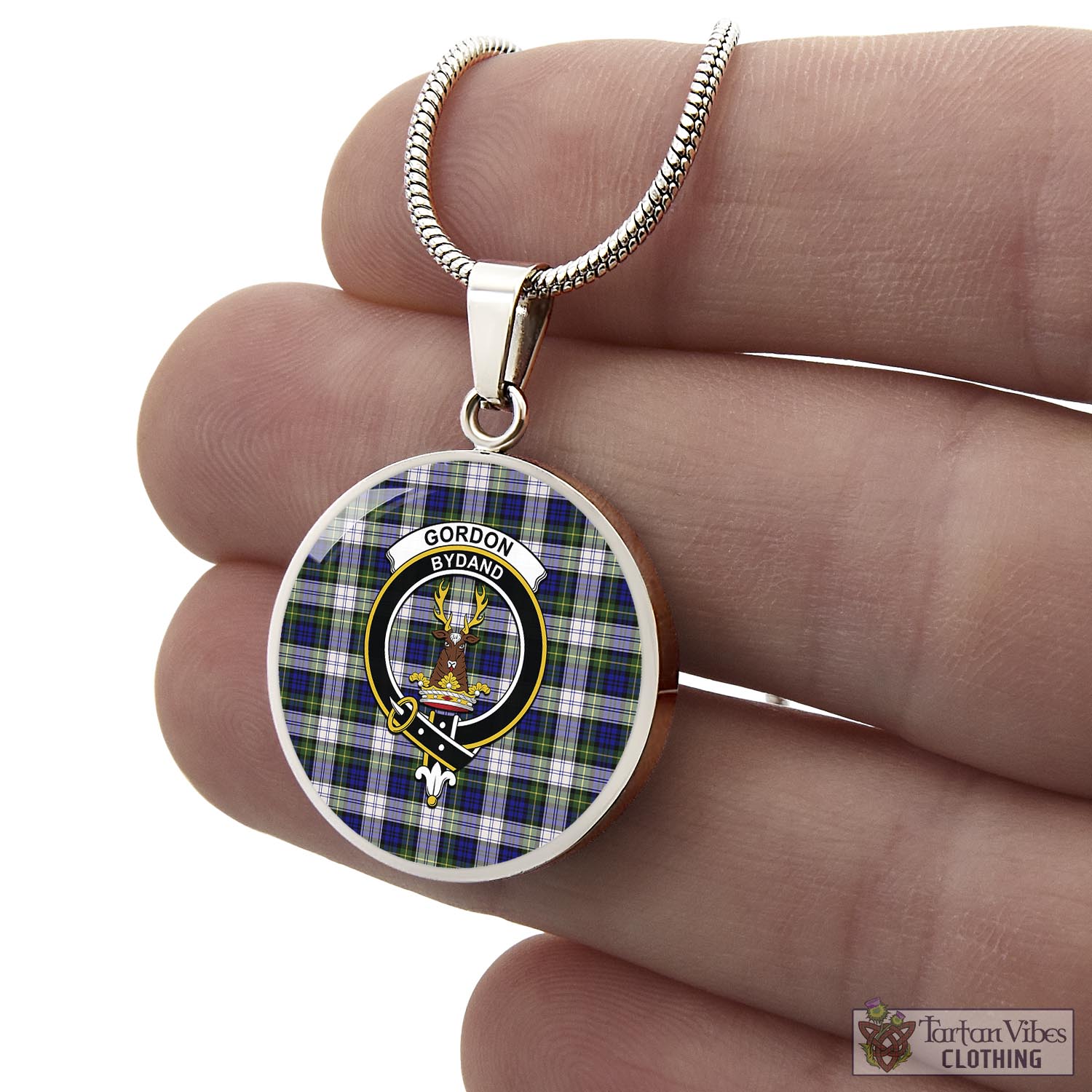 Tartan Vibes Clothing Gordon Dress Modern Tartan Circle Necklace with Family Crest