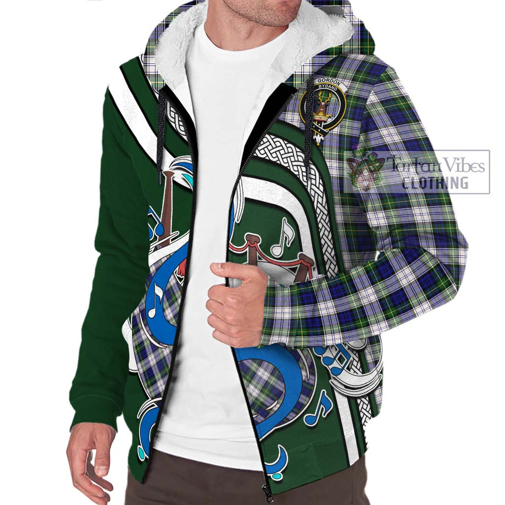 Gordon Dress Modern Tartan Sherpa Hoodie with Epic Bagpipe Style Unisex - Tartanvibesclothing Shop