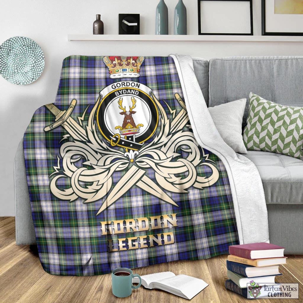 Tartan Vibes Clothing Gordon Dress Modern Tartan Blanket with Clan Crest and the Golden Sword of Courageous Legacy