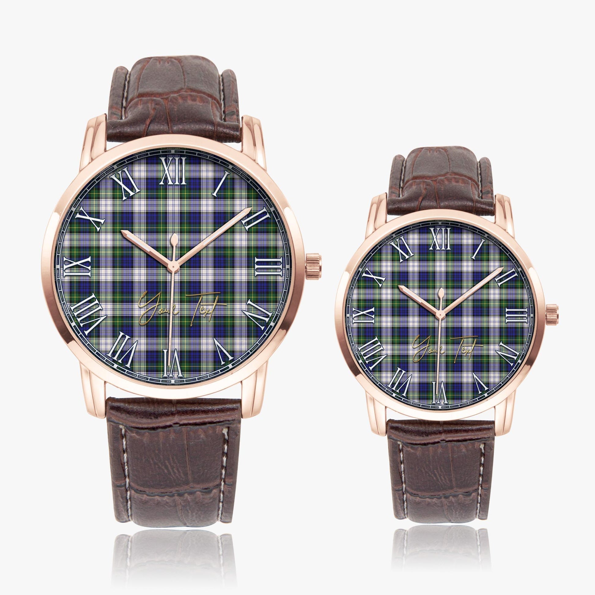 Gordon Dress Modern Tartan Personalized Your Text Leather Trap Quartz Watch Wide Type Rose Gold Case With Brown Leather Strap - Tartanvibesclothing