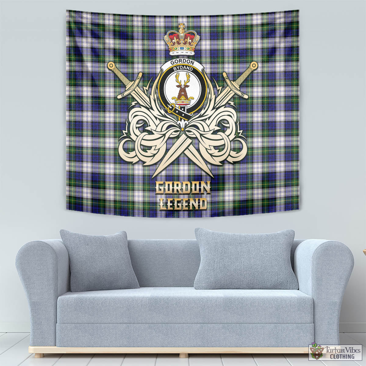 Tartan Vibes Clothing Gordon Dress Modern Tartan Tapestry with Clan Crest and the Golden Sword of Courageous Legacy