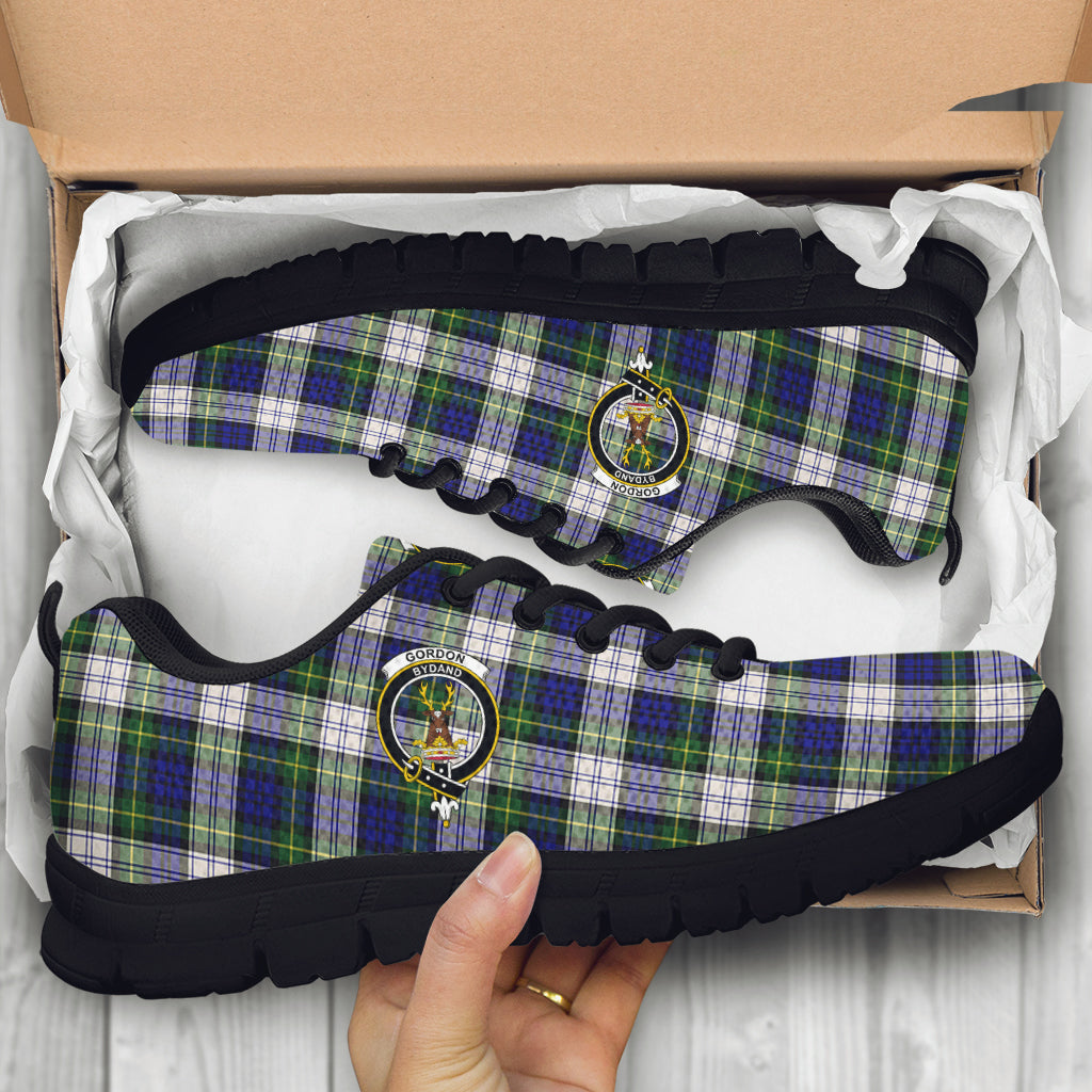 Gordon Dress Modern Tartan Sneakers with Family Crest - Tartan Vibes Clothing