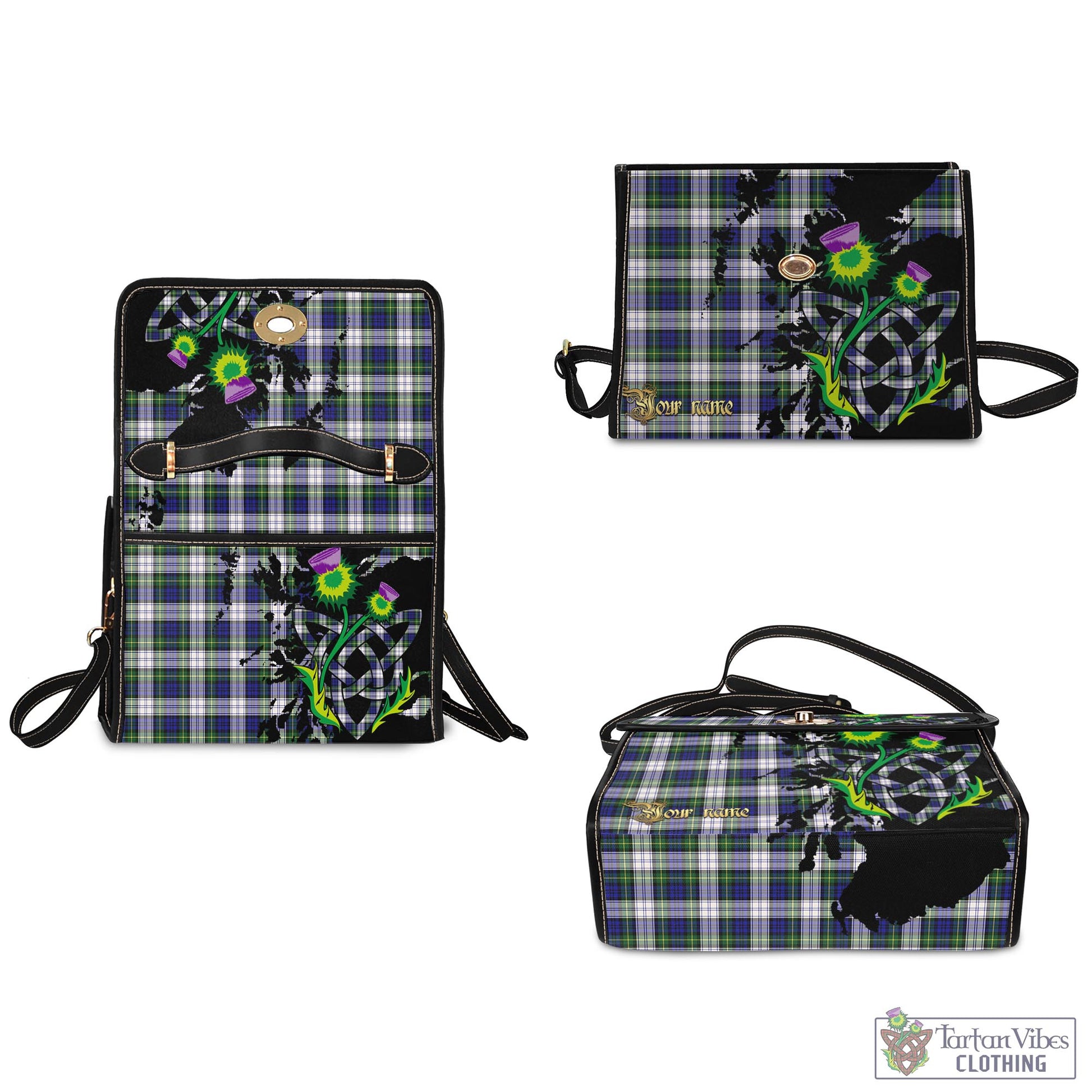 Tartan Vibes Clothing Gordon Dress Modern Tartan Waterproof Canvas Bag with Scotland Map and Thistle Celtic Accents