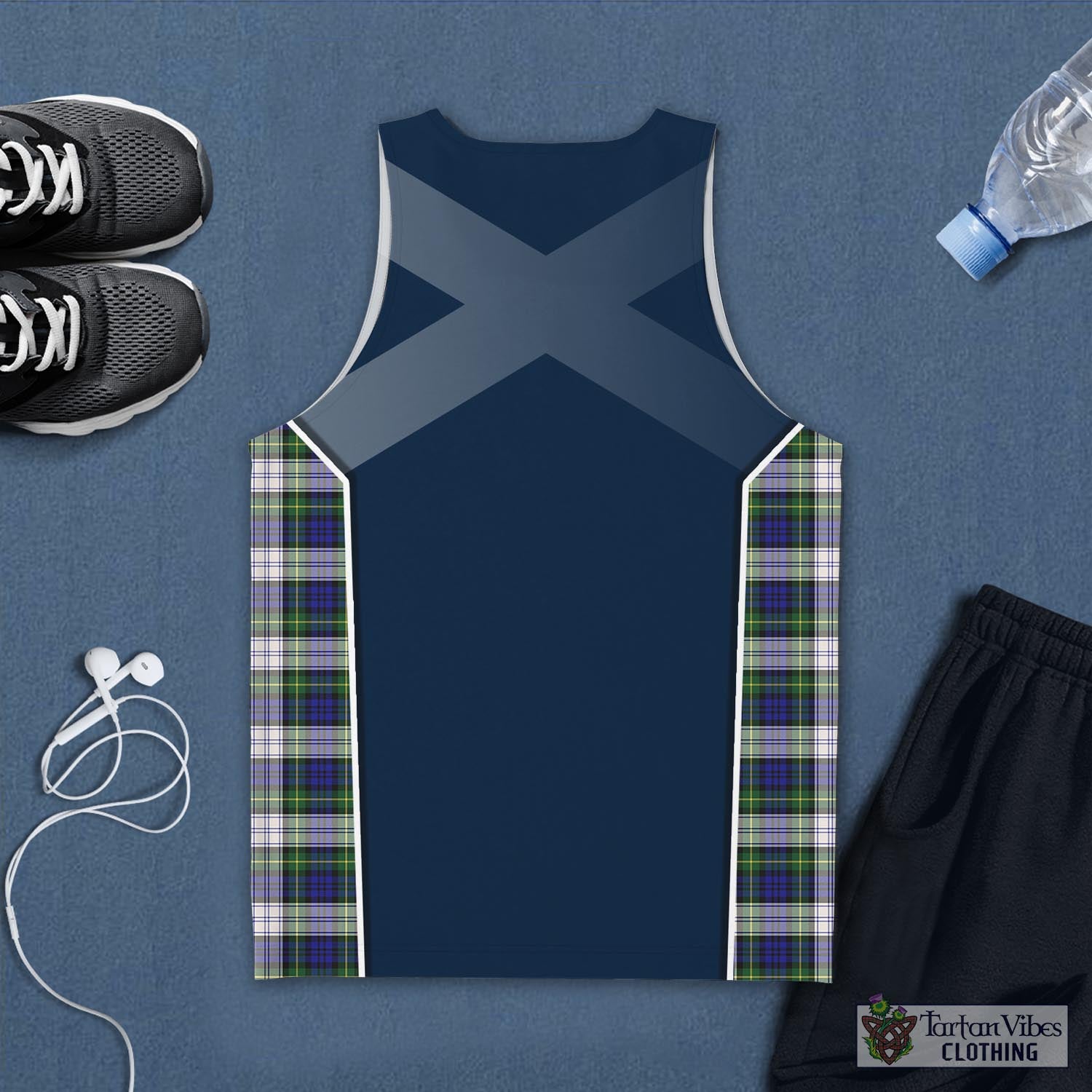 Tartan Vibes Clothing Gordon Dress Modern Tartan Men's Tanks Top with Family Crest and Scottish Thistle Vibes Sport Style