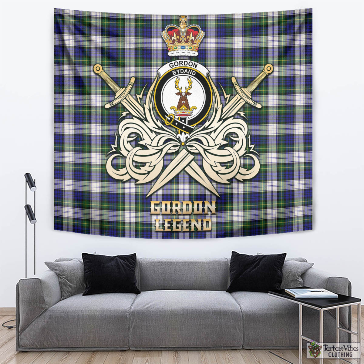 Tartan Vibes Clothing Gordon Dress Modern Tartan Tapestry with Clan Crest and the Golden Sword of Courageous Legacy