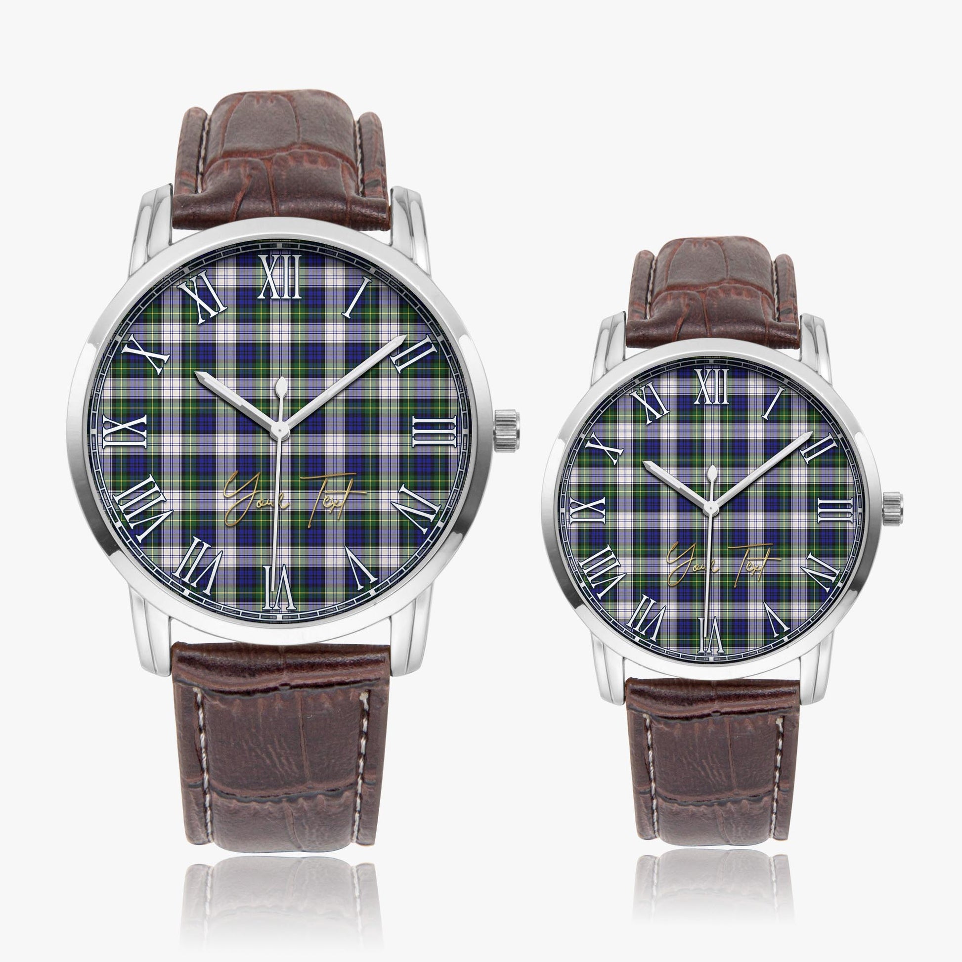 Gordon Dress Modern Tartan Personalized Your Text Leather Trap Quartz Watch Wide Type Silver Case With Brown Leather Strap - Tartanvibesclothing