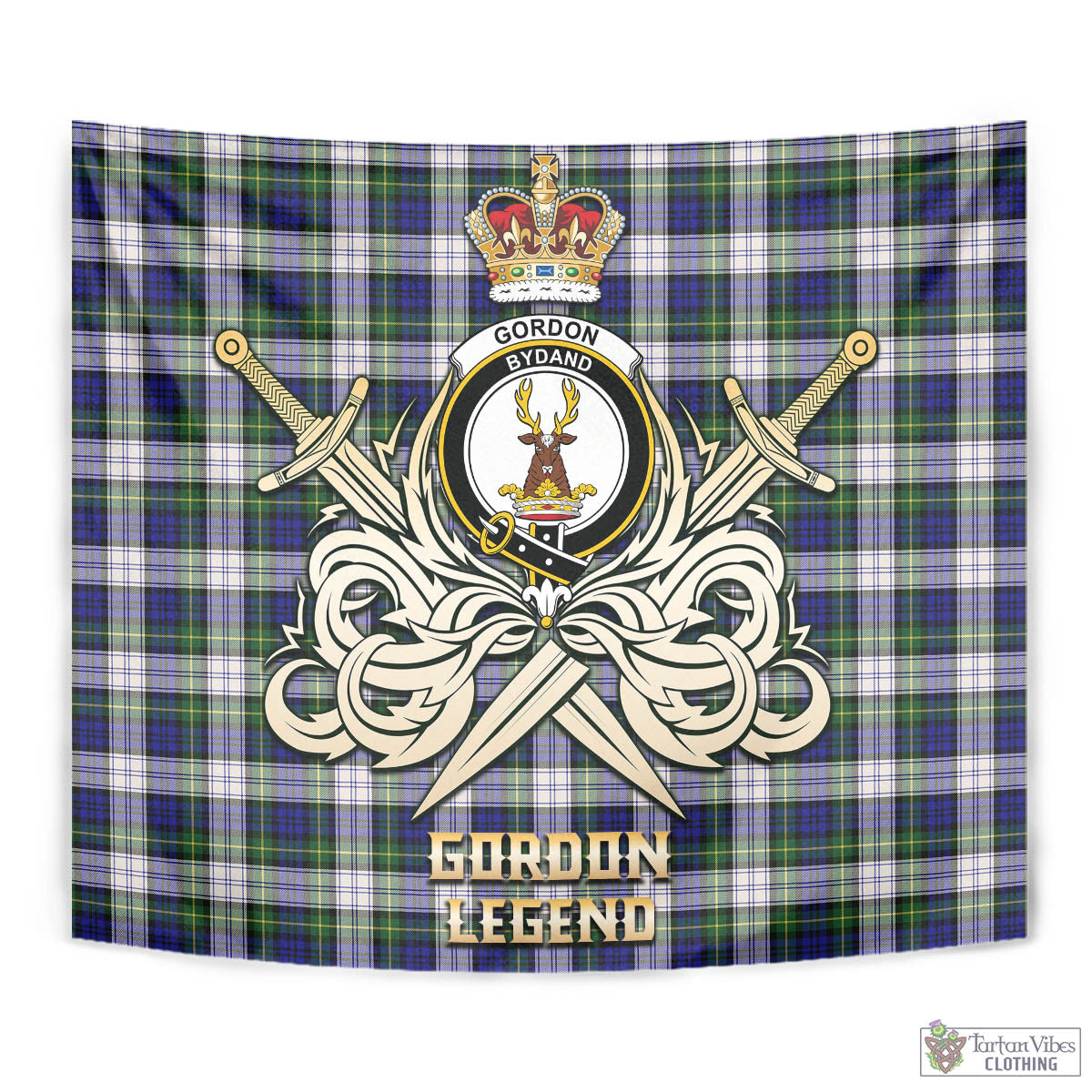 Tartan Vibes Clothing Gordon Dress Modern Tartan Tapestry with Clan Crest and the Golden Sword of Courageous Legacy