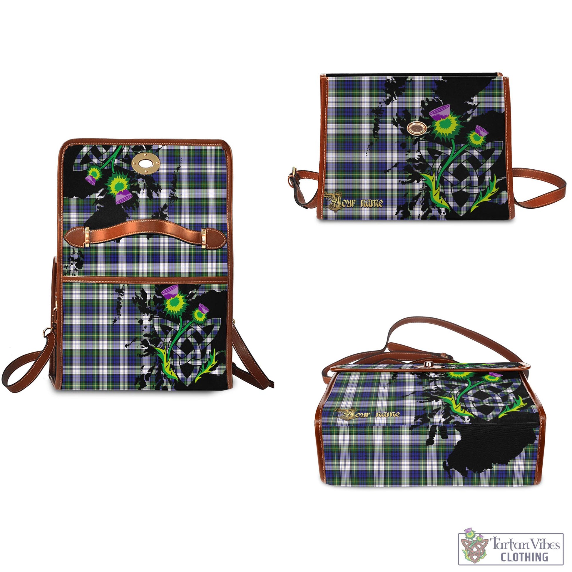 Tartan Vibes Clothing Gordon Dress Modern Tartan Waterproof Canvas Bag with Scotland Map and Thistle Celtic Accents