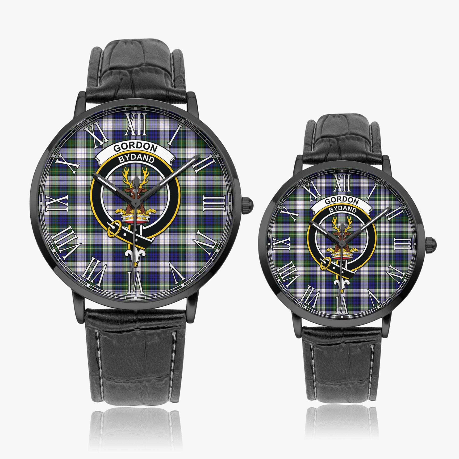 Gordon Dress Modern Tartan Family Crest Leather Strap Quartz Watch - Tartanvibesclothing