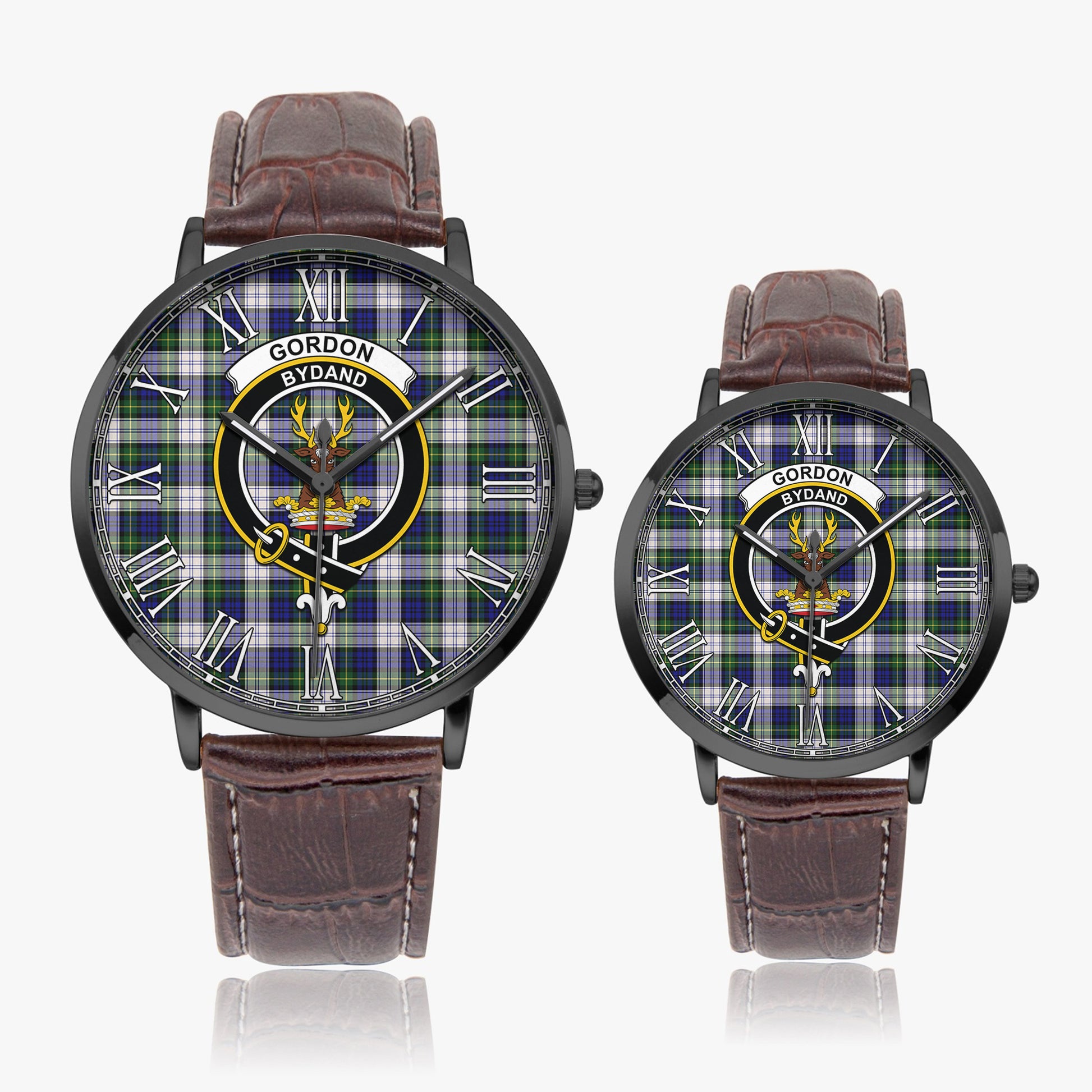 Gordon Dress Modern Tartan Family Crest Leather Strap Quartz Watch - Tartanvibesclothing