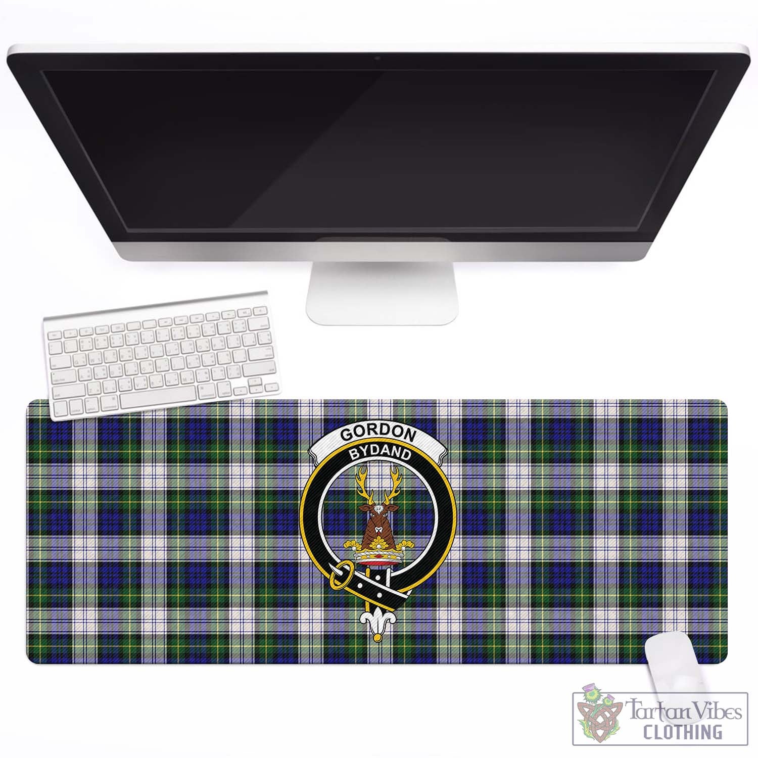 Tartan Vibes Clothing Gordon Dress Modern Tartan Mouse Pad with Family Crest