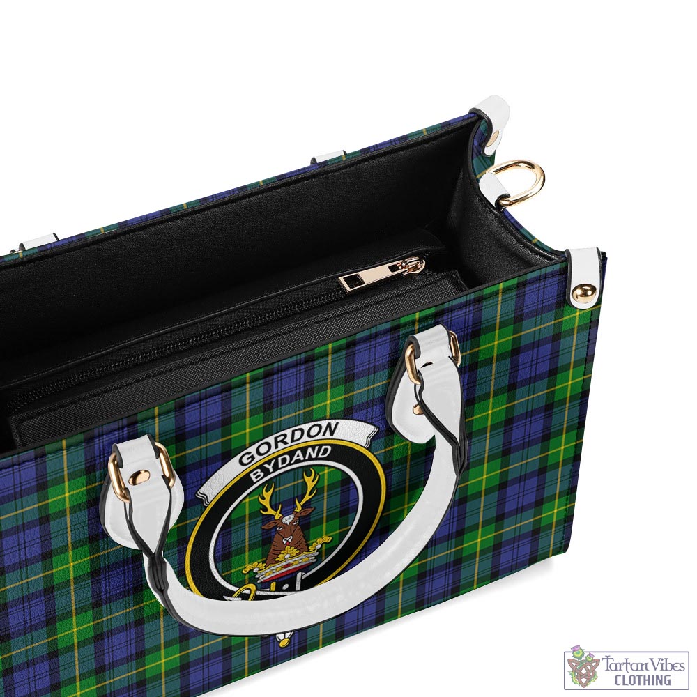 Tartan Vibes Clothing Gordon Modern Tartan Luxury Leather Handbags with Family Crest