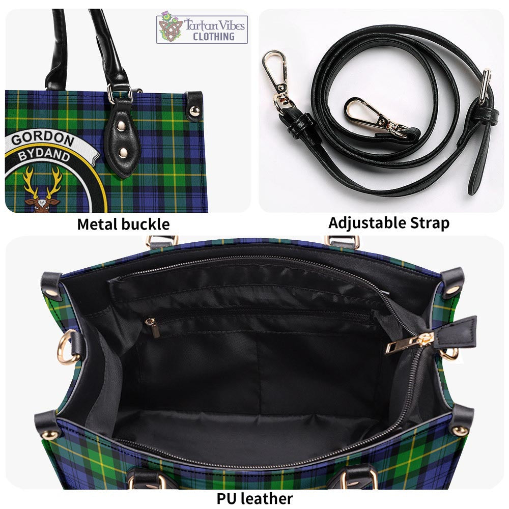 Tartan Vibes Clothing Gordon Modern Tartan Luxury Leather Handbags with Family Crest