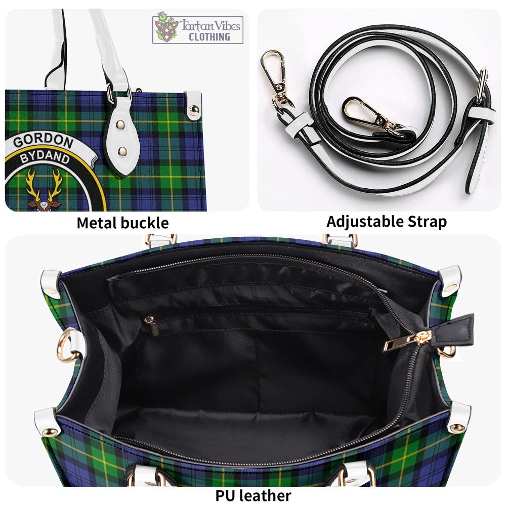 Tartan Vibes Clothing Gordon Modern Tartan Luxury Leather Handbags with Family Crest