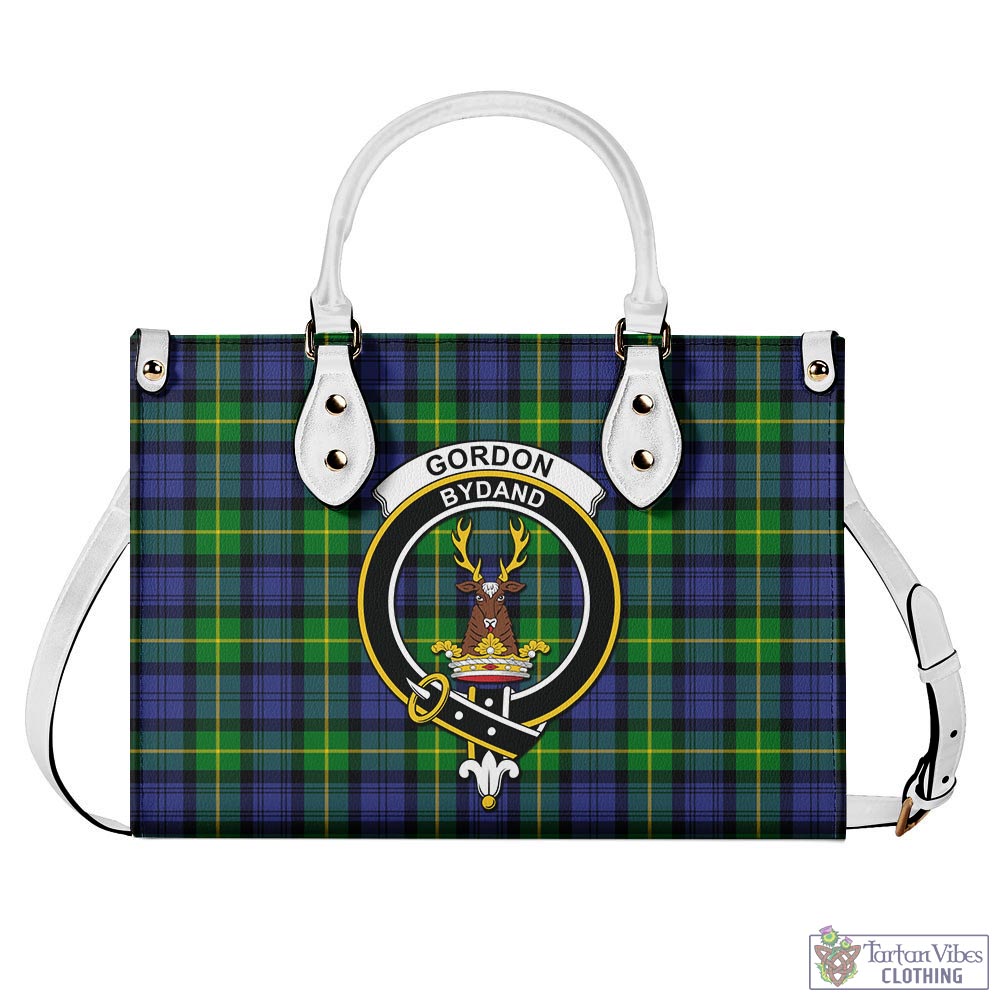 Tartan Vibes Clothing Gordon Modern Tartan Luxury Leather Handbags with Family Crest