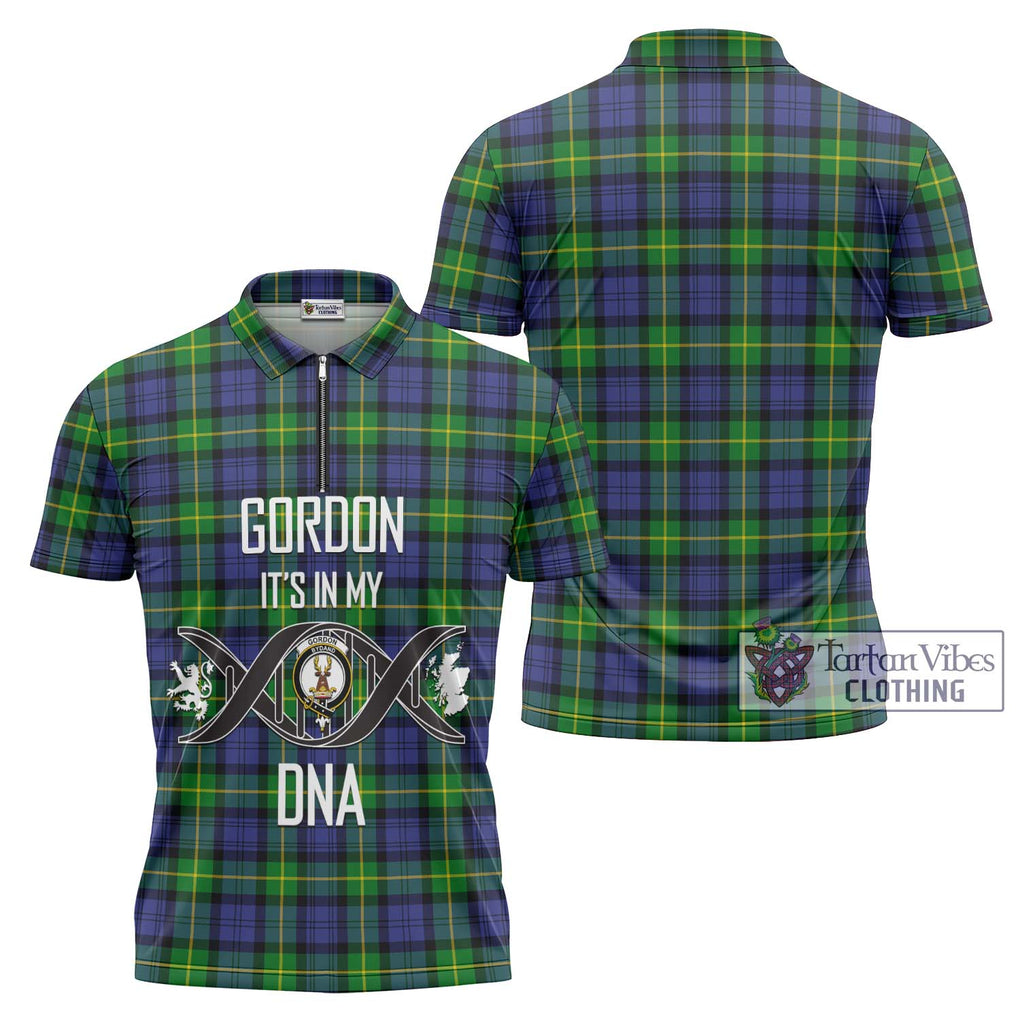 Gordon Modern Tartan Zipper Polo Shirt with Family Crest DNA In Me Style Unisex - Tartanvibesclothing Shop