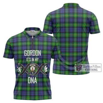 Gordon Modern Tartan Zipper Polo Shirt with Family Crest DNA In Me Style