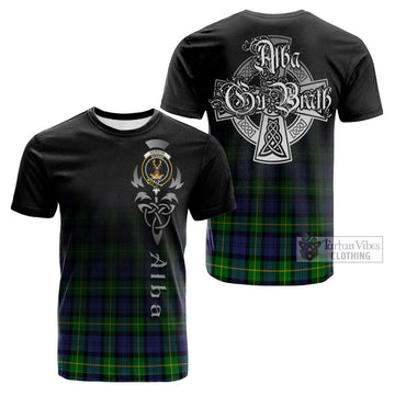 Gordon Modern Tartan Cotton T-shirt Featuring Alba Gu Brath Family Crest Celtic Inspired