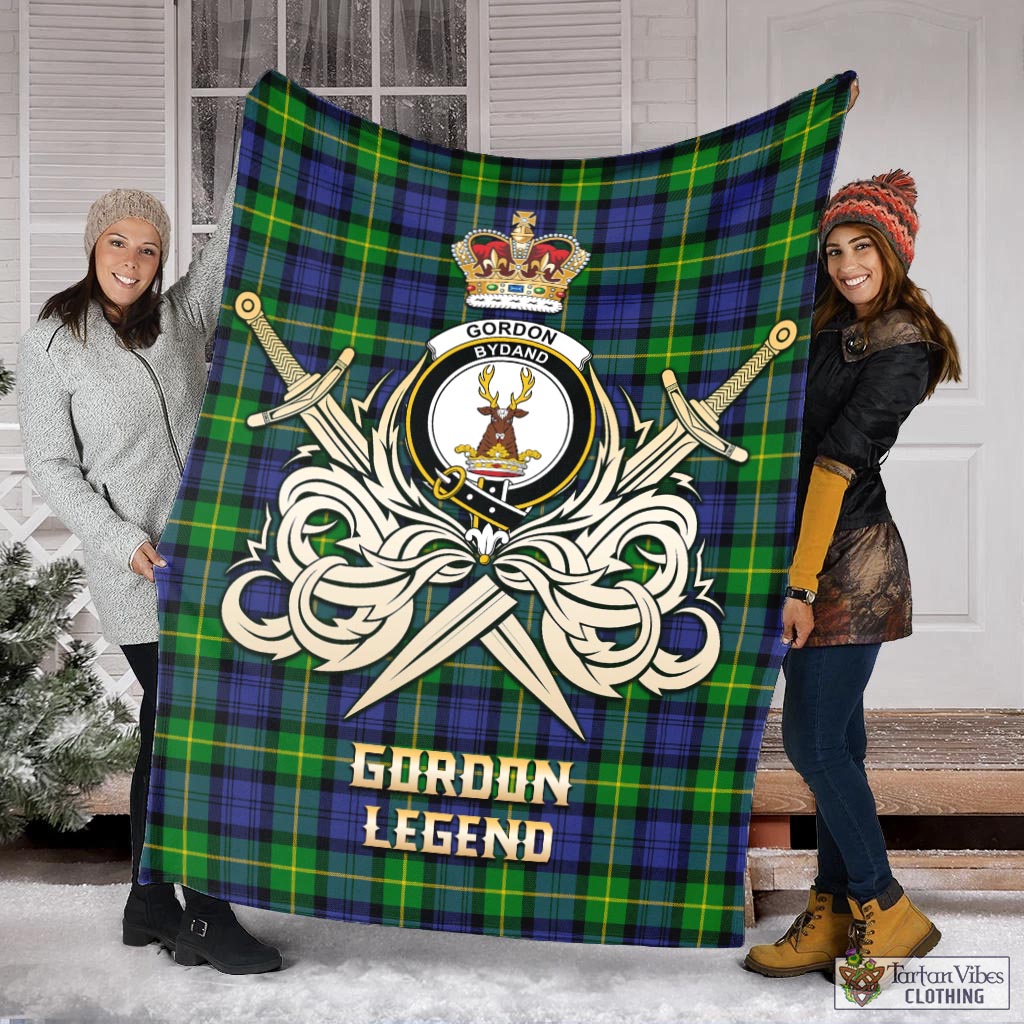 Tartan Vibes Clothing Gordon Modern Tartan Blanket with Clan Crest and the Golden Sword of Courageous Legacy