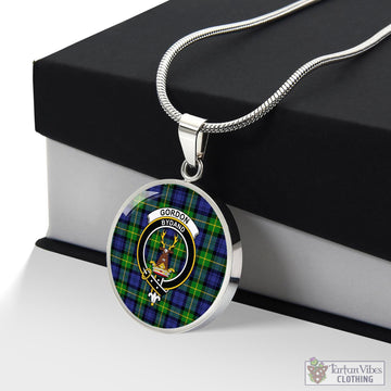 Gordon Modern Tartan Circle Necklace with Family Crest