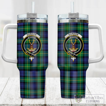 Gordon Modern Tartan and Family Crest Tumbler with Handle