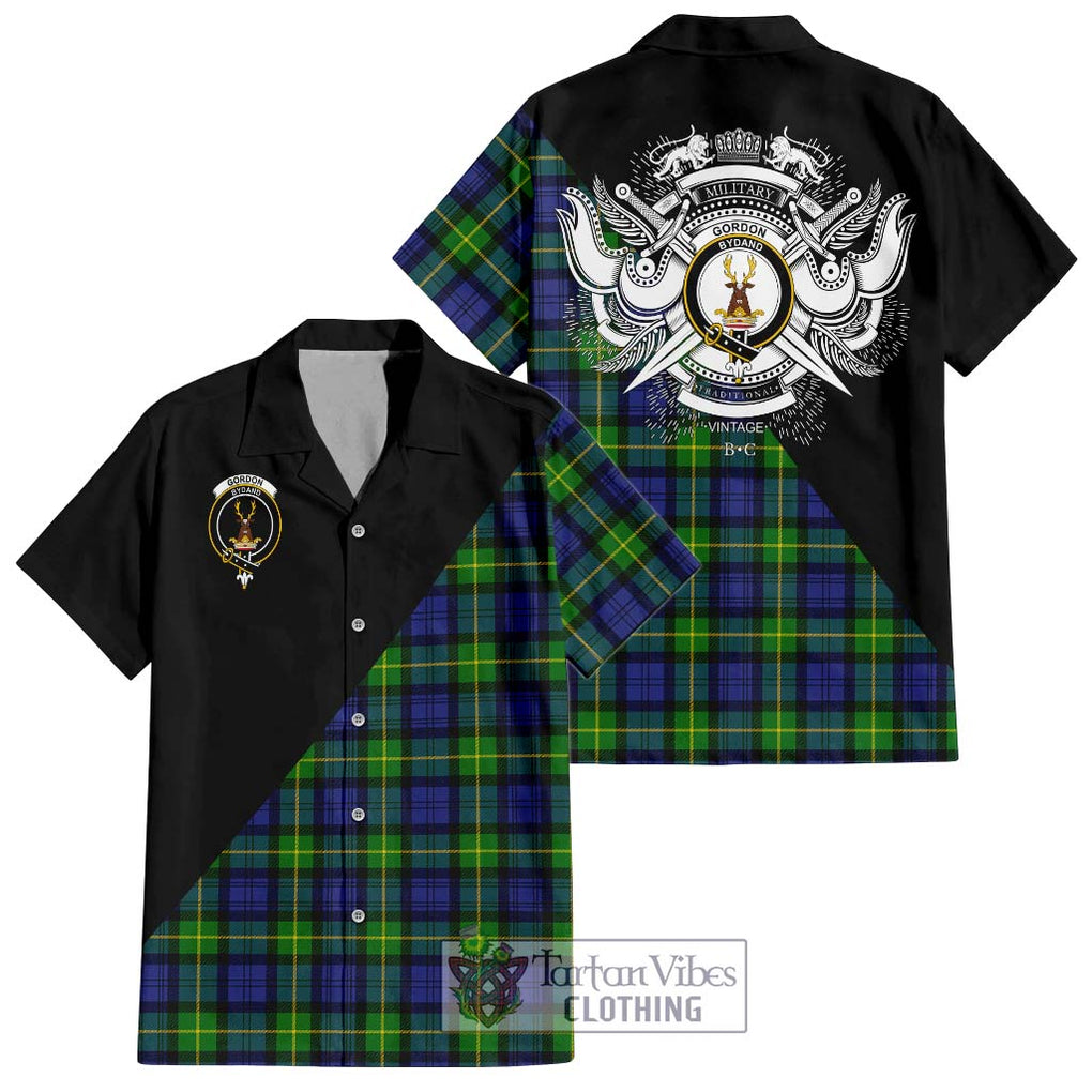 Gordon Modern Tartan Short Sleeve Button Shirt with Family Crest and Military Logo Style Kid - Tartanvibesclothing Shop