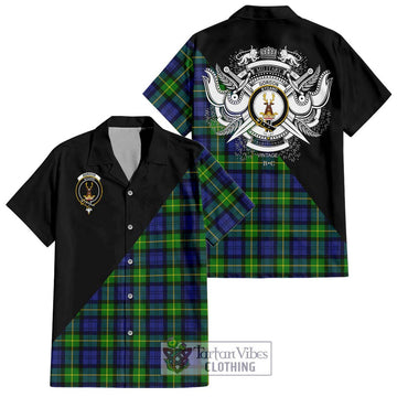 Gordon Modern Tartan Short Sleeve Button Shirt with Family Crest and Military Logo Style