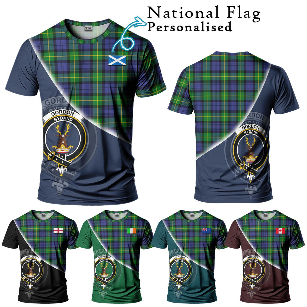 Gordon Modern Tartan T-Shirt with Personalised National Flag and Family Crest Half Style Kid's Shirt - Tartanvibesclothing Shop