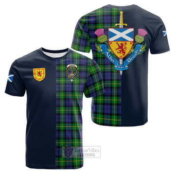 Gordon Modern Tartan Cotton T-shirt Alba with Scottish Lion Royal Arm Half Style