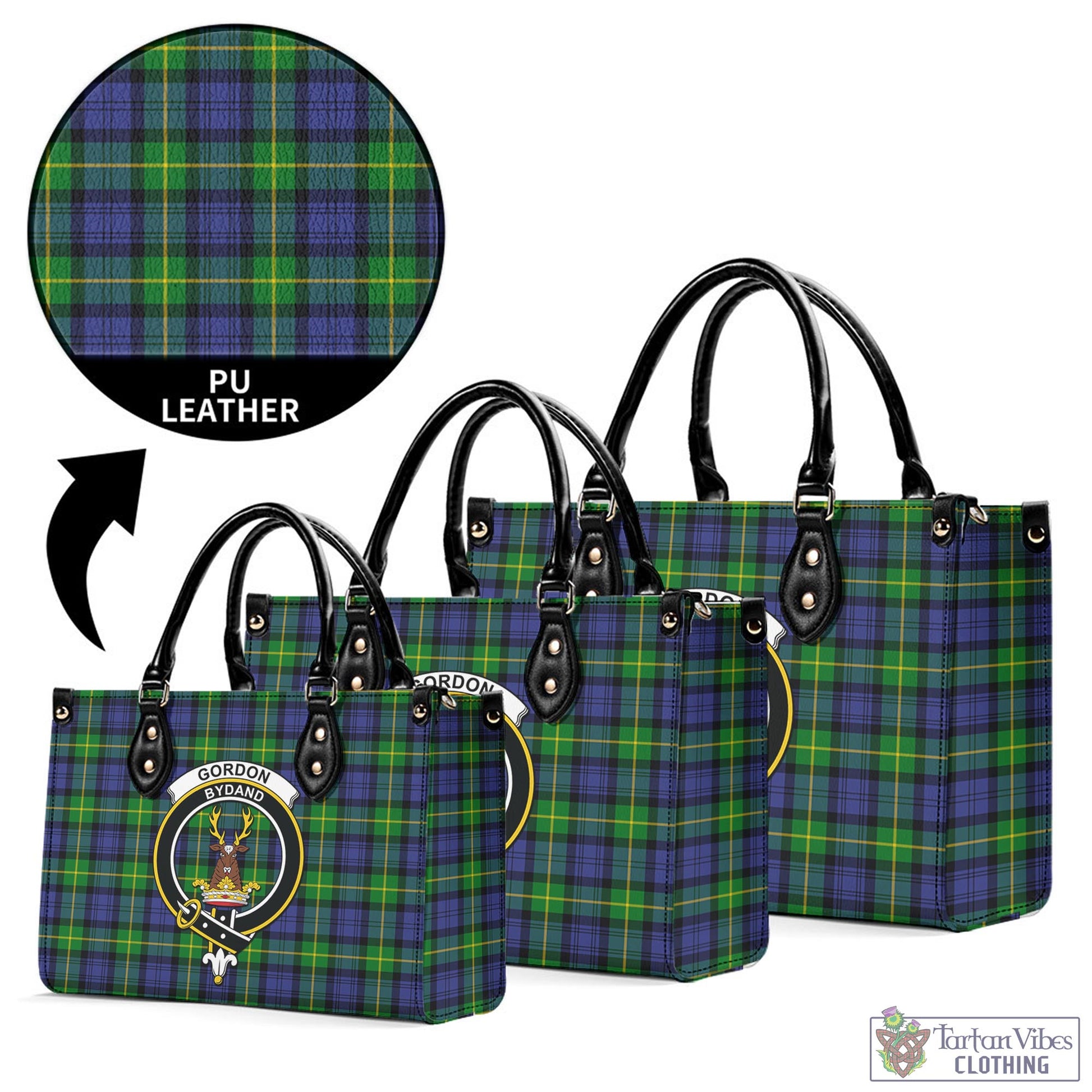 Tartan Vibes Clothing Gordon Modern Tartan Luxury Leather Handbags with Family Crest