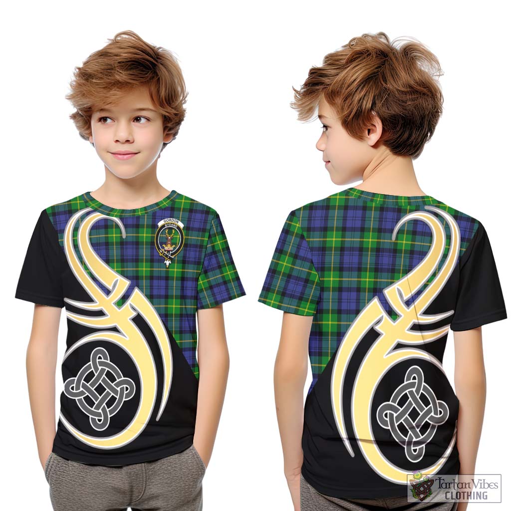 Gordon Modern Tartan Kid T-Shirt with Family Crest and Celtic Symbol Style Youth XL Size14 - Tartan Vibes Clothing