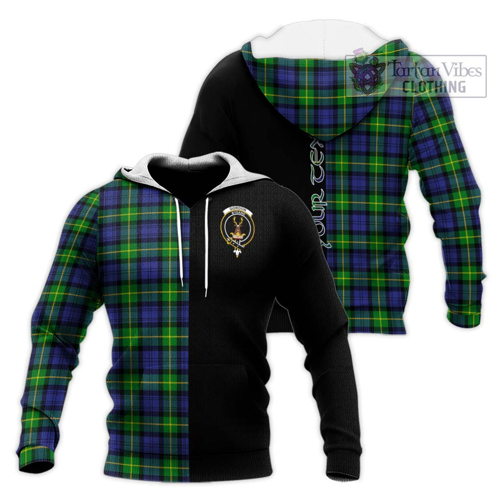 Gordon Modern Tartan Knitted Hoodie with Family Crest and Half Of Me Style Unisex Knitted Pullover Hoodie - Tartanvibesclothing Shop