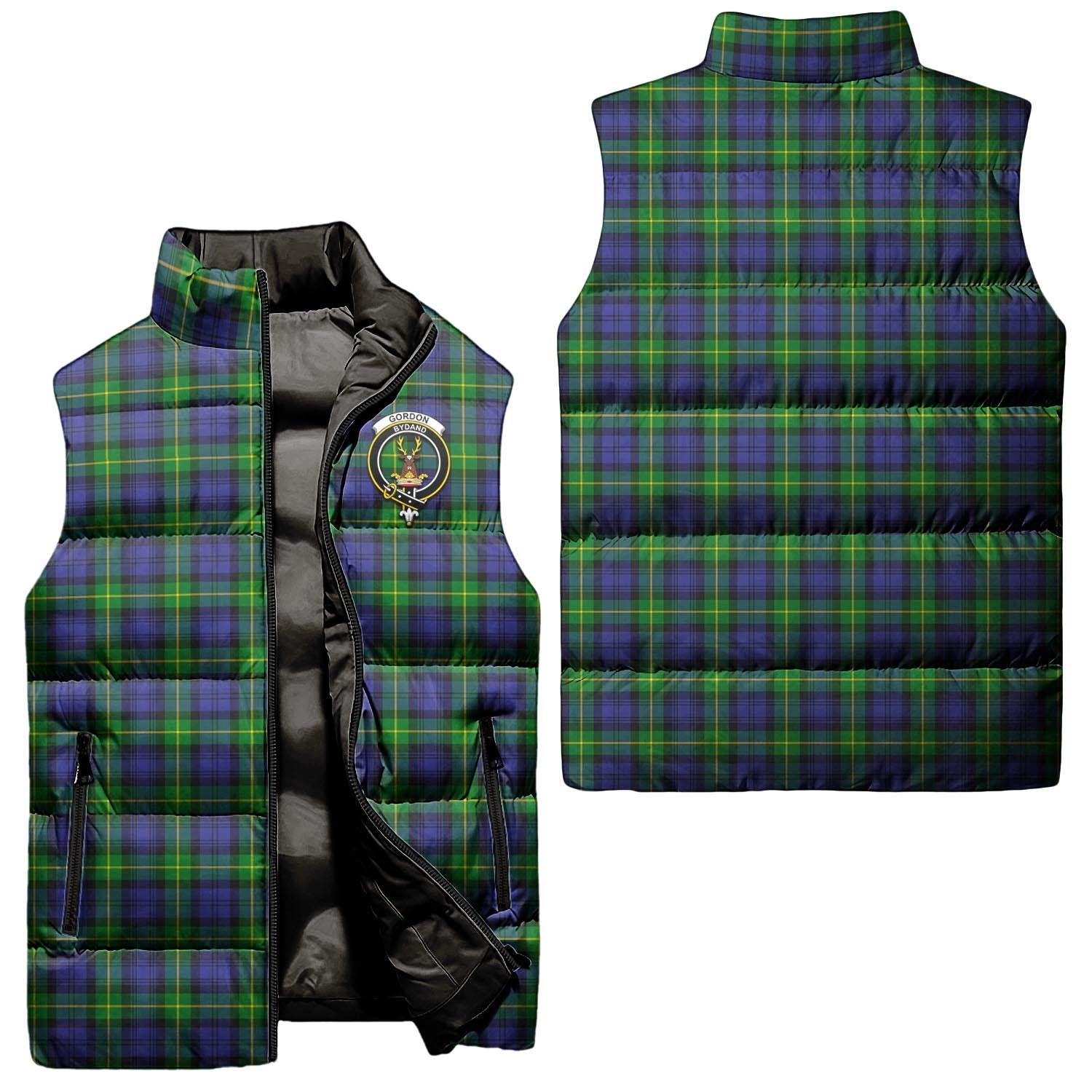 Gordon Modern Tartan Sleeveless Puffer Jacket with Family Crest Unisex - Tartanvibesclothing