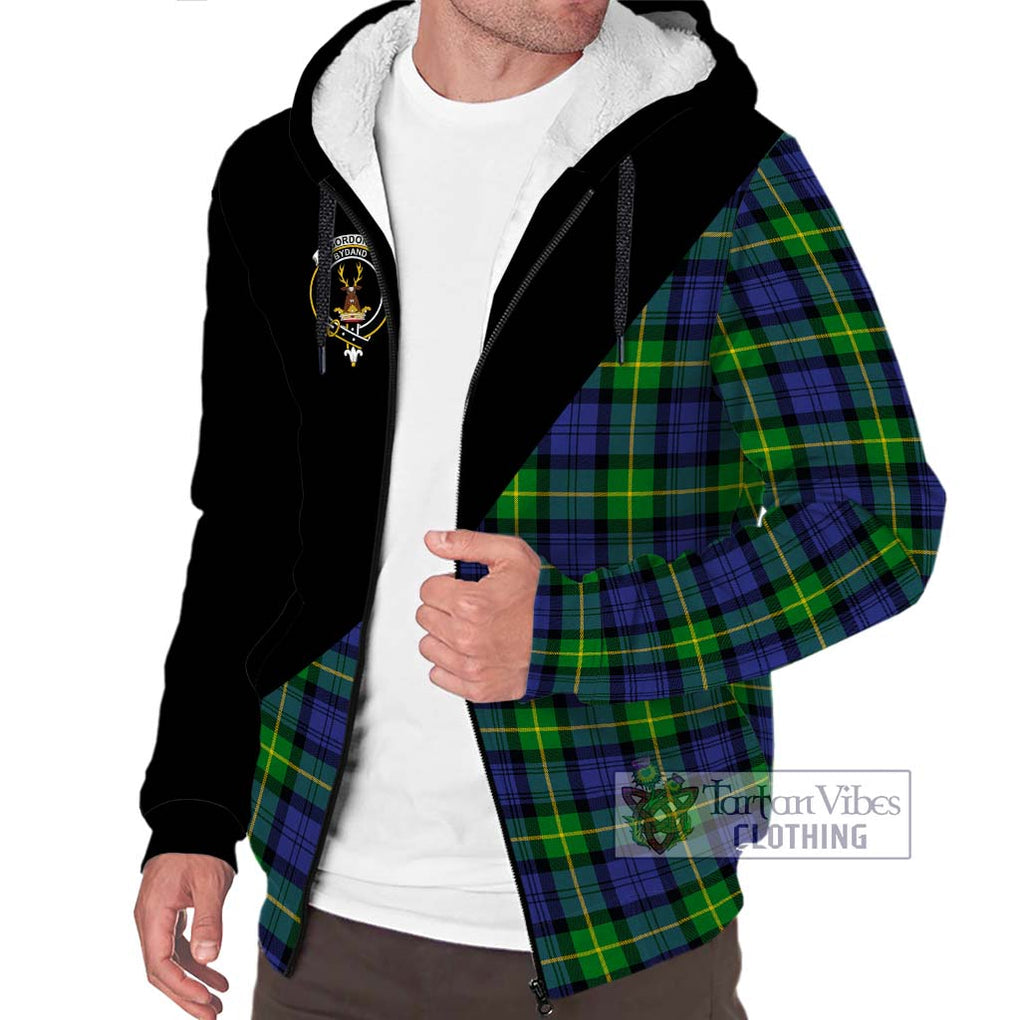 Gordon Modern Tartan Sherpa Hoodie with Family Crest and Military Logo Style Unisex S - Tartanvibesclothing Shop