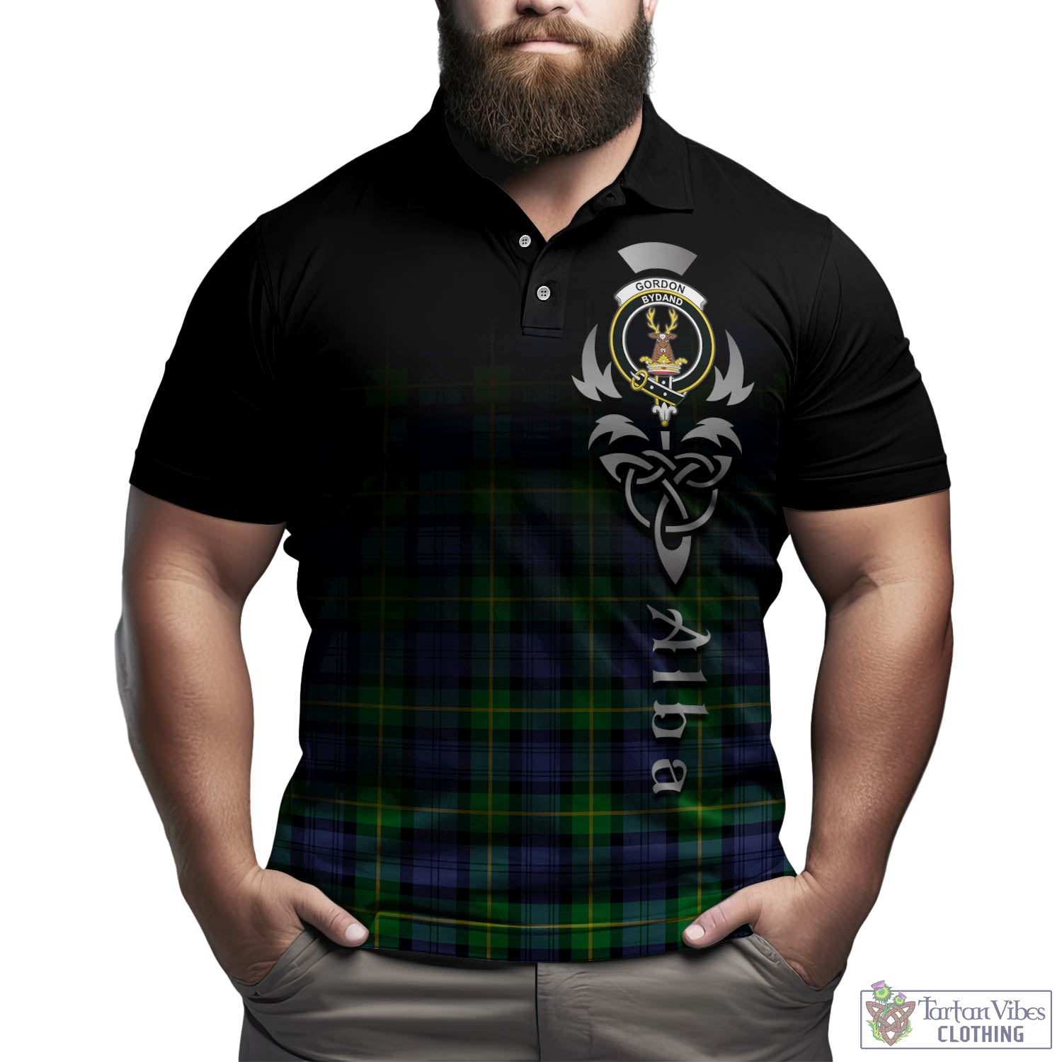 Tartan Vibes Clothing Gordon Modern Tartan Polo Shirt Featuring Alba Gu Brath Family Crest Celtic Inspired