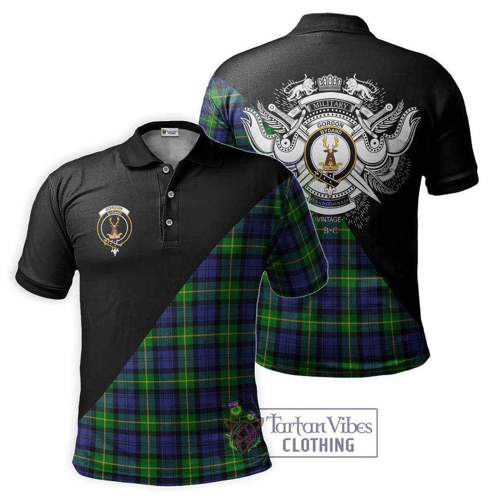 Gordon Modern Tartan Polo Shirt with Family Crest and Military Logo Style Kid - Tartanvibesclothing Shop