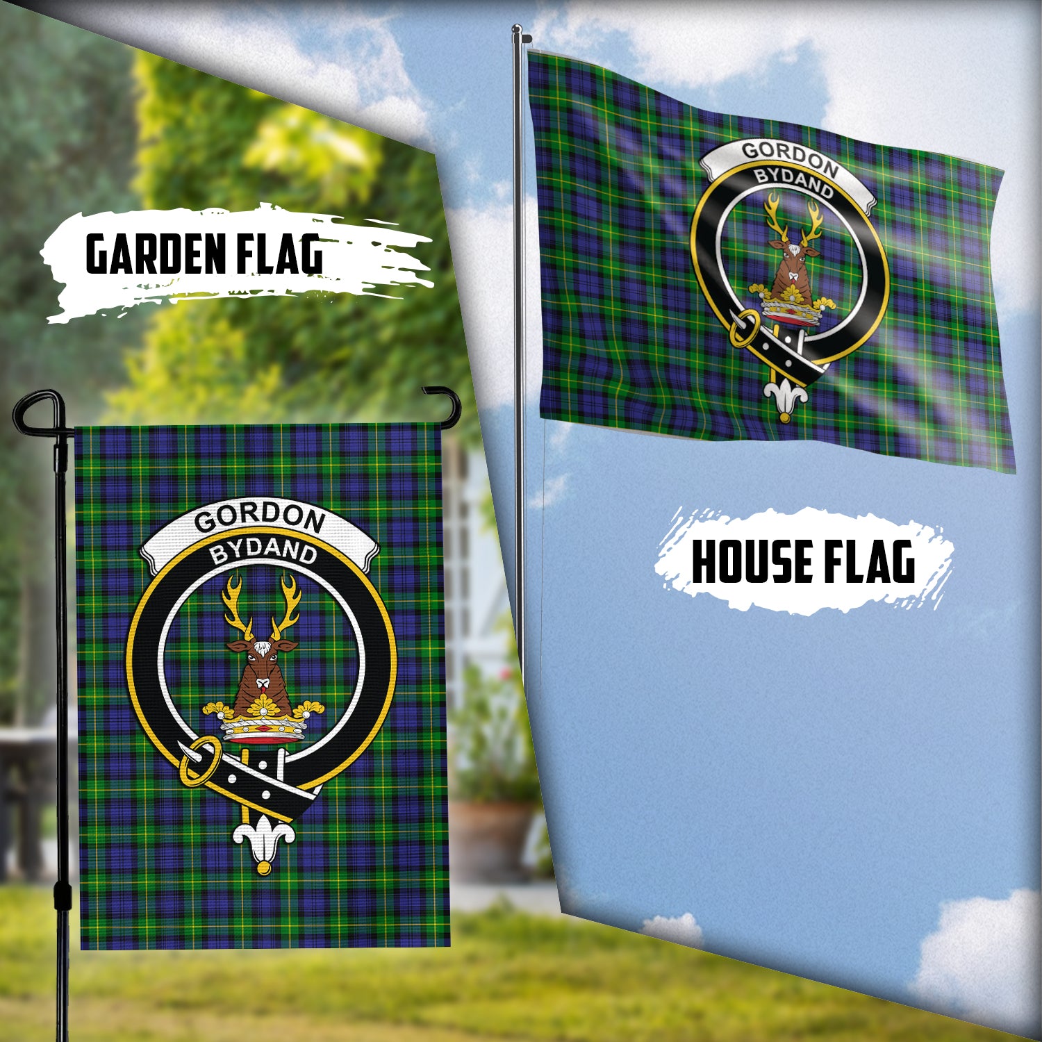 Gordon Modern Tartan Flag with Family Crest Garden Flag (Vertical) - Tartan Vibes Clothing