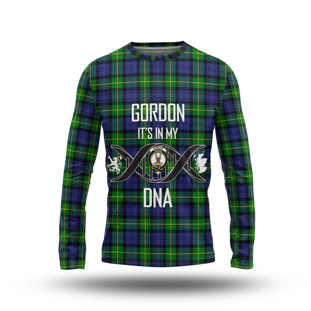 Gordon Modern Tartan Long Sleeve T-Shirt with Family Crest DNA In Me Style Unisex - Tartanvibesclothing Shop