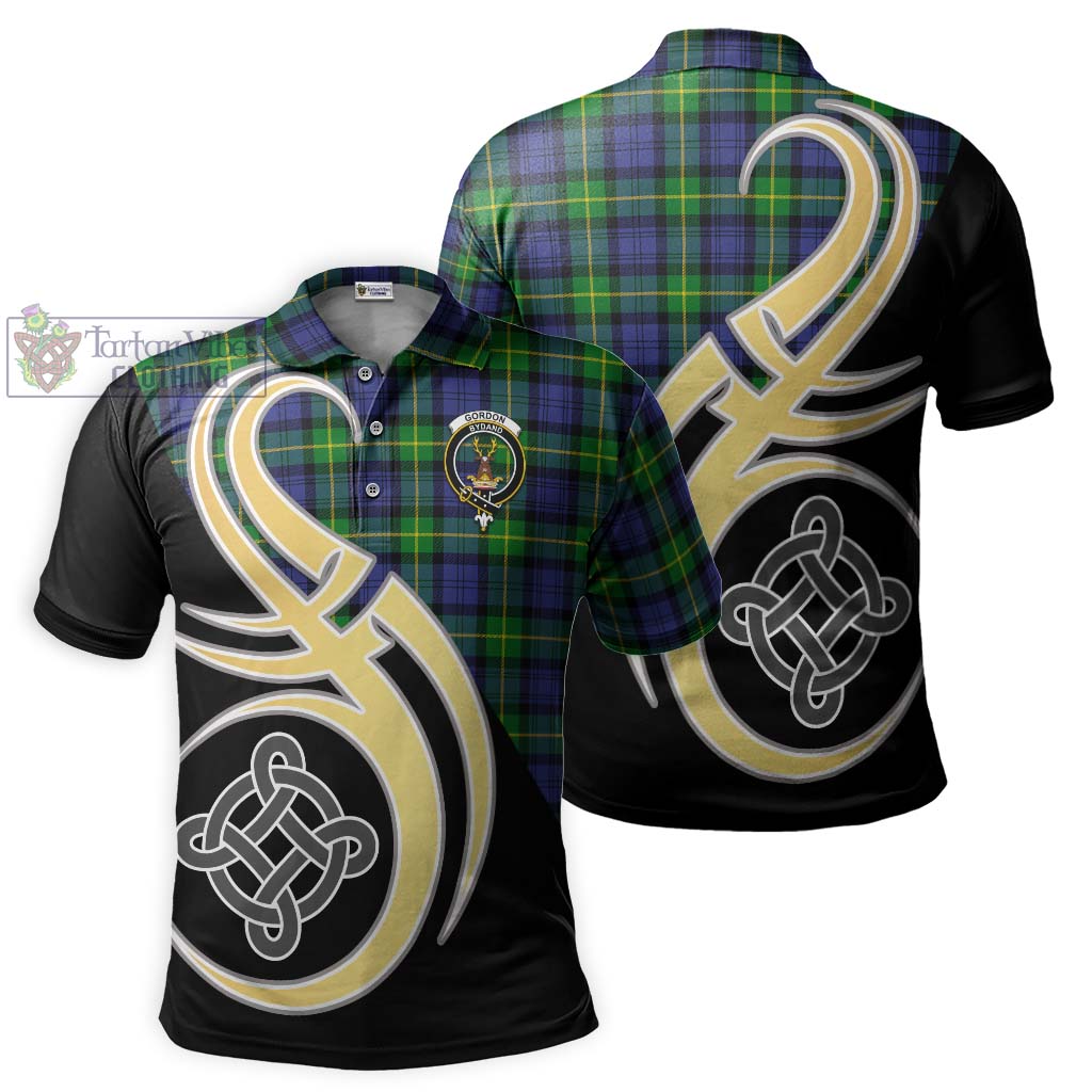 Tartan Vibes Clothing Gordon Modern Tartan Polo Shirt with Family Crest and Celtic Symbol Style