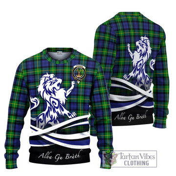 Gordon Modern Tartan Ugly Sweater with Alba Gu Brath Regal Lion Emblem