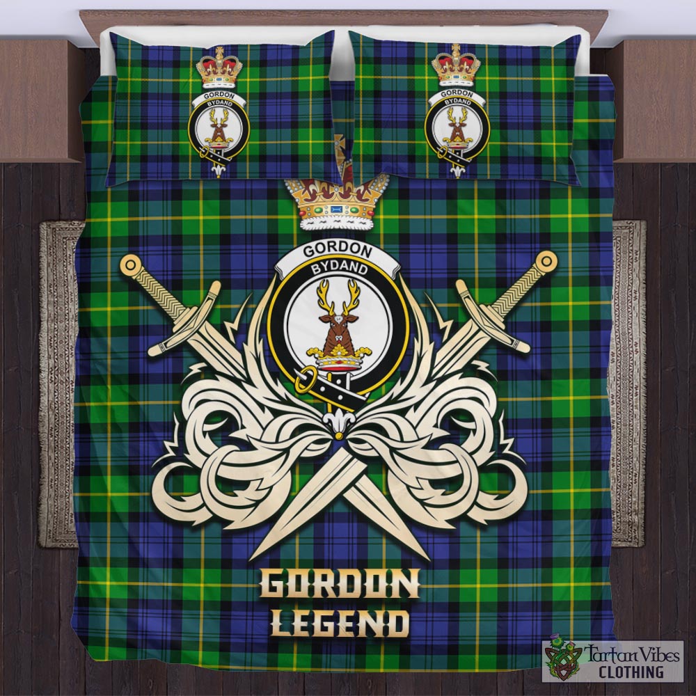 Tartan Vibes Clothing Gordon Modern Tartan Bedding Set with Clan Crest and the Golden Sword of Courageous Legacy