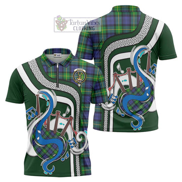 Gordon Modern Tartan Zipper Polo Shirt with Epic Bagpipe Style