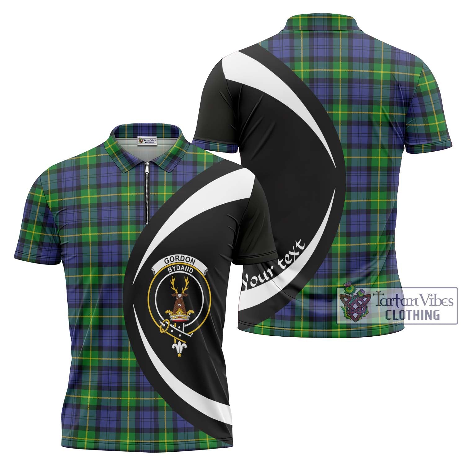 Tartan Vibes Clothing Gordon Modern Tartan Zipper Polo Shirt with Family Crest Circle Style